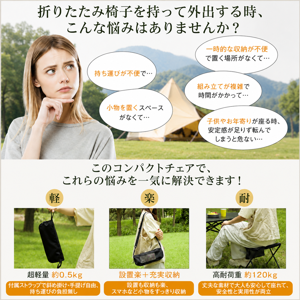 WOWストア 公園・フェス・防災に！万能チェア