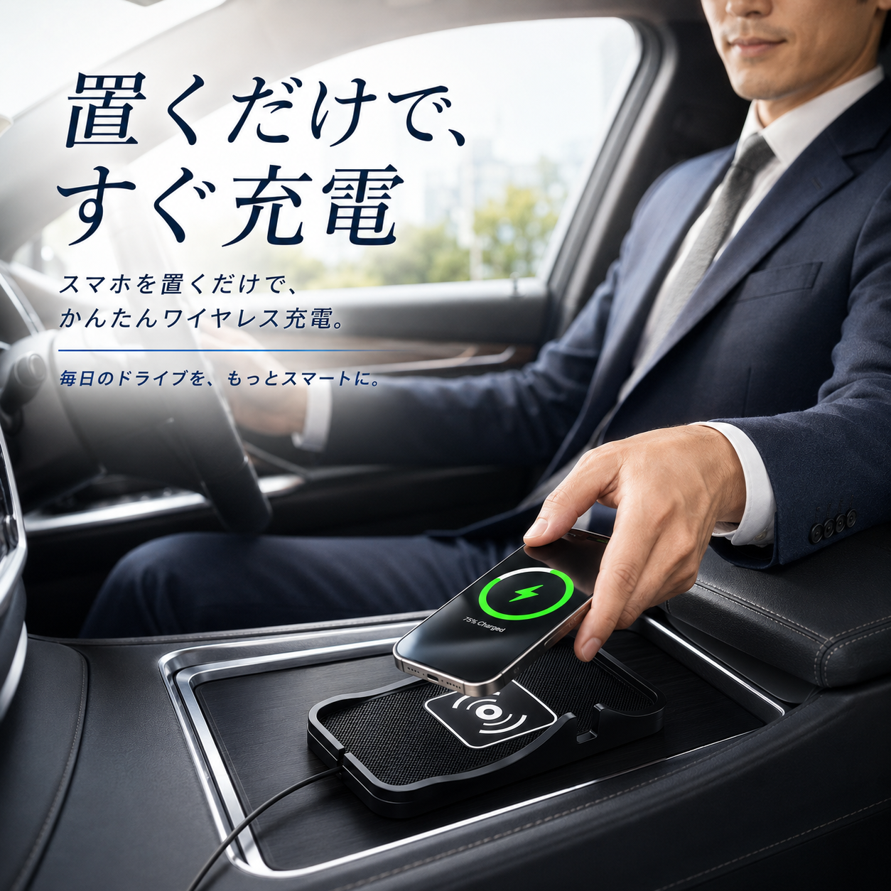 WOWストア 滑り止め一体型 車載ワイヤレス充電マット